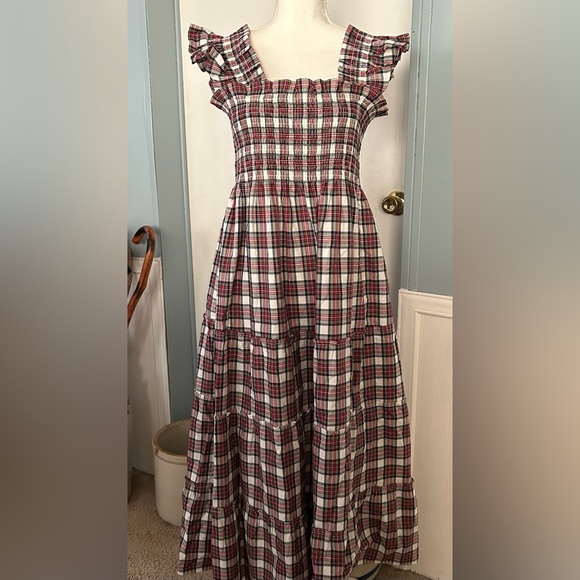 Hill House Dresses & Skirts - Hill House White and Red Plaid Ruffled Maxi Dress